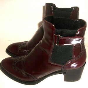 Church's England Burgundy Patent Heeled Chelsea Boots with Adjustable Side Belt